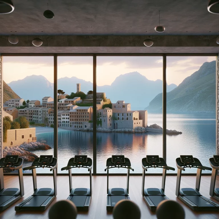 DALL·E 2024-04-06 17.38.33 - Visualize a realistic gym with a sea view through large windows, where the outside scene mirrors the provided image, but with modifications. The view