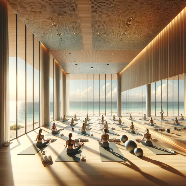DALL·E 2024-04-06 23.17.05 - Visualize an inviting and spacious group fitness room within a gym, designed for classes like yoga, pilates, or dance. The room features large floor-t