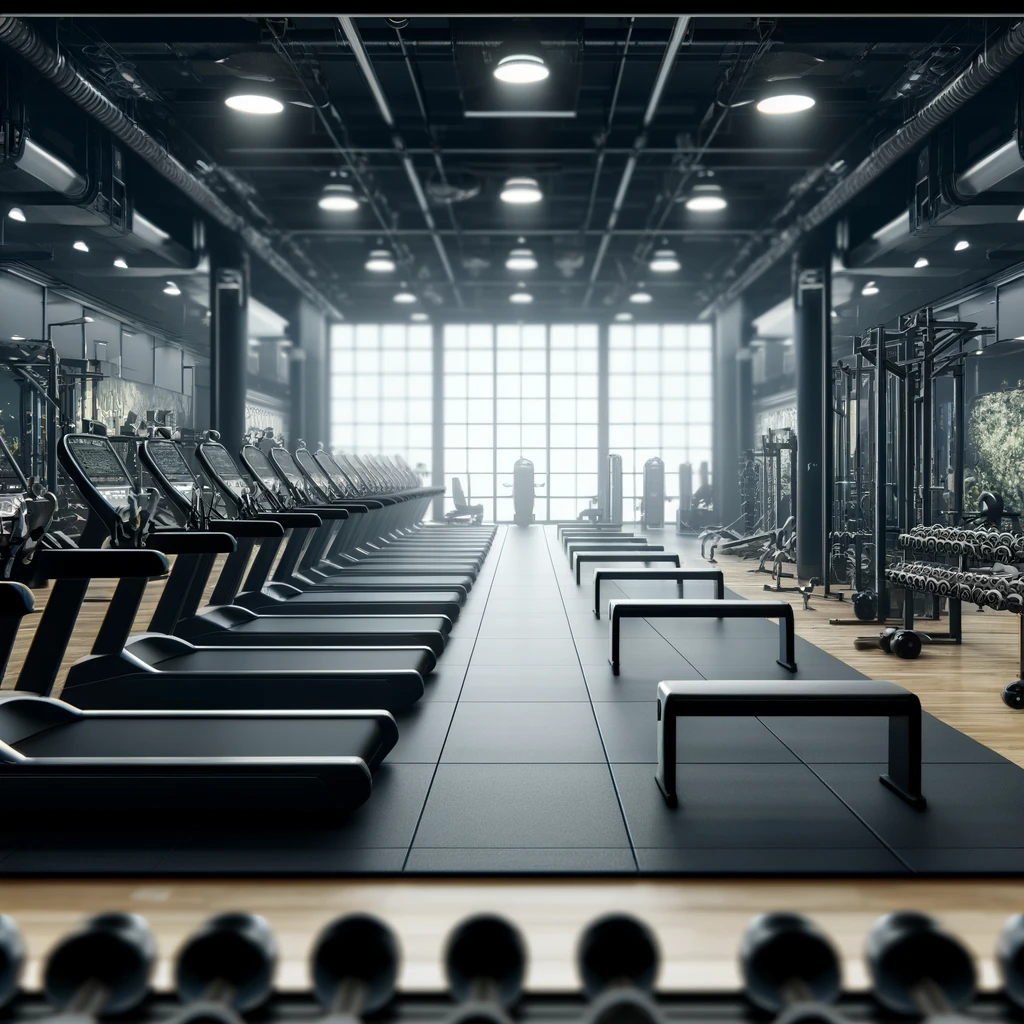 DALL·E 2024-04-07 00.48.17 - Imagine a closer view within a gym, focusing on a specific workout area. This could be a detailed scene of the cardio section with state-of-the-art tr