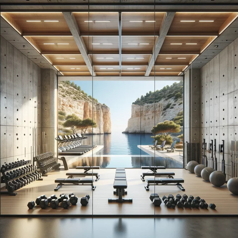 DALL·E 2024-04-07 01.07.18 - Create an image of a high-end fitness gym that boasts a similar layout to the one provided, but with its own unique elements. The gym should feature a