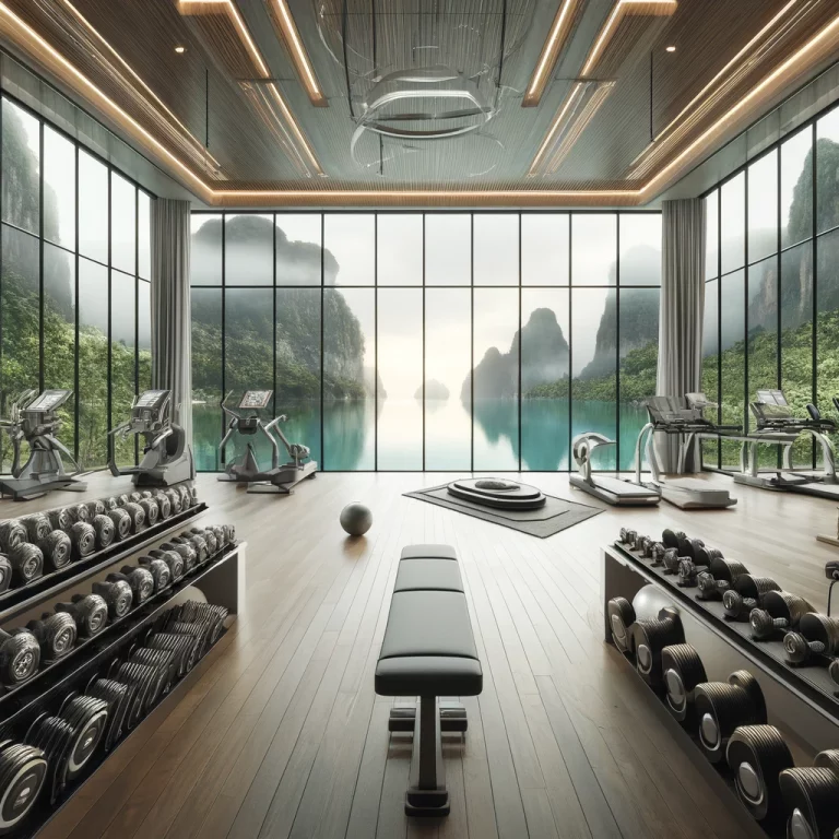 DALL·E 2024-04-07 19.59.19 - Create an image of a luxurious gym interior that closely mirrors the one provided, complete with modern workout equipment such as weight benches, dumb